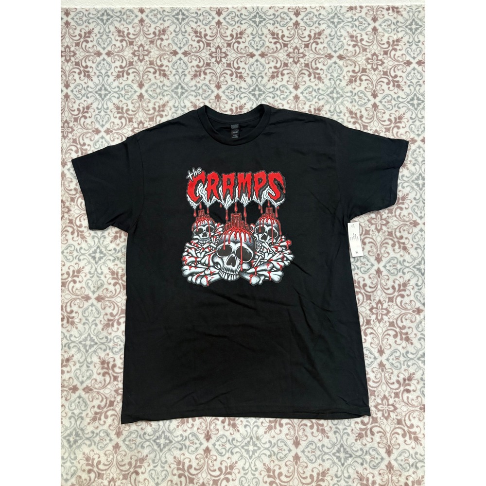 The Cramps Skulls Melting Candles Graphic T-Shirt Black Large Gildan Heavy Cotto